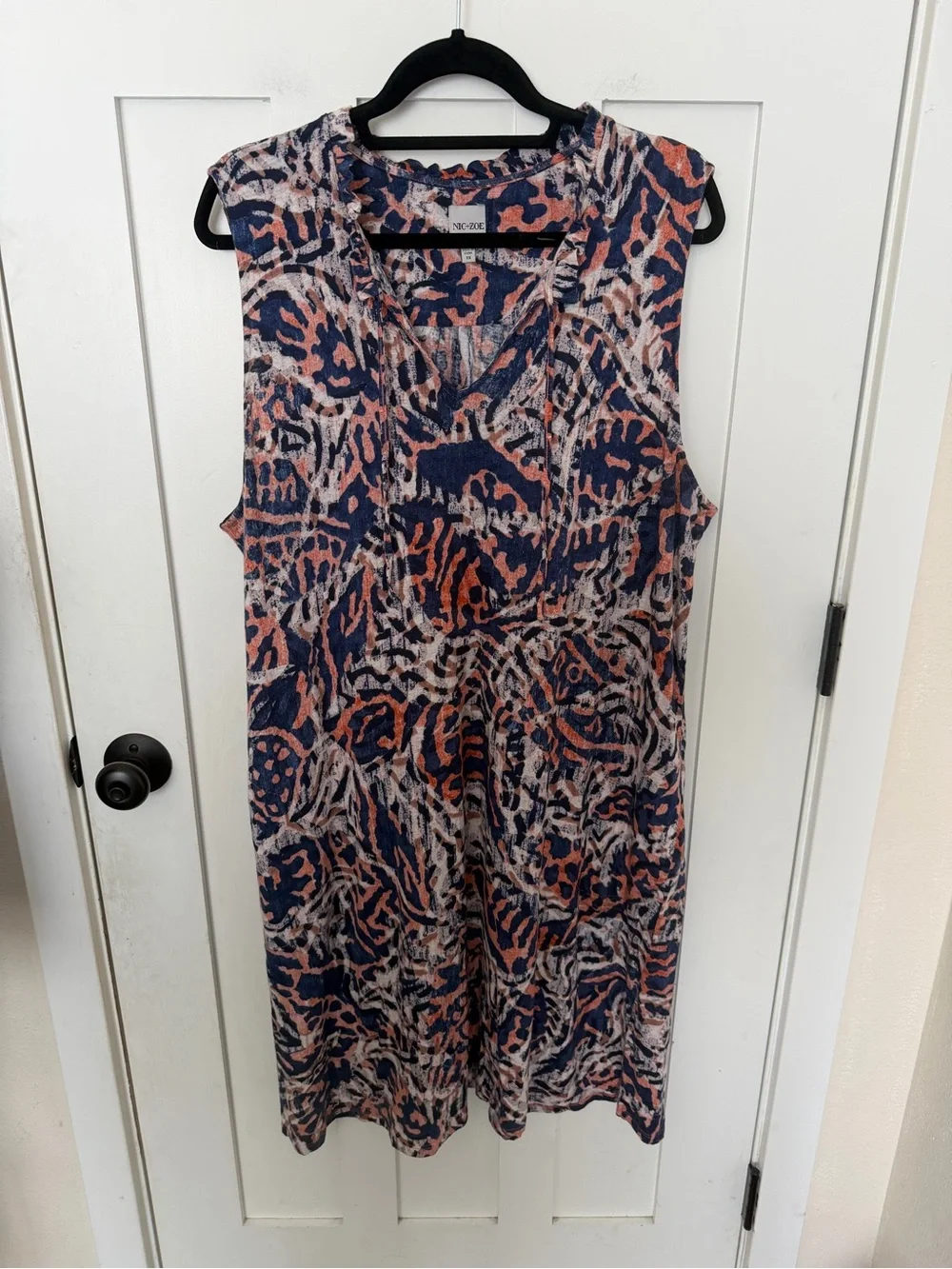 Nic+Zoe Print Sleeveless Linen Blend V Neck A Line Knit Dress plus Size 1X